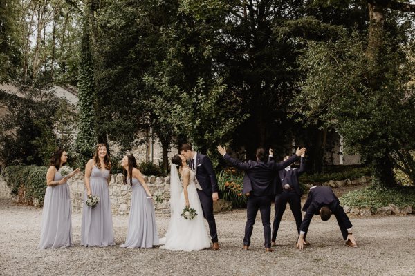 Bride groom groomsmen and bridesmaids