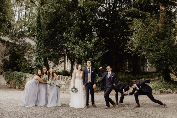 Bride groom groomsmen and bridesmaids