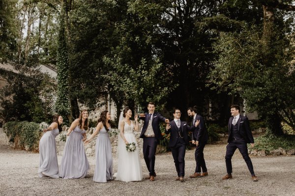 Bride groom groomsmen and bridesmaids