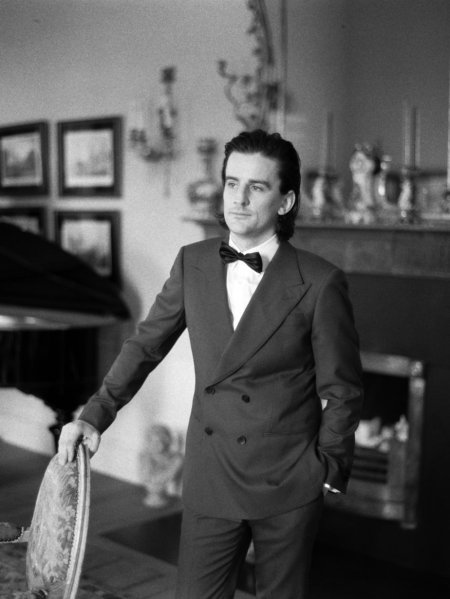 Black and white image of groom