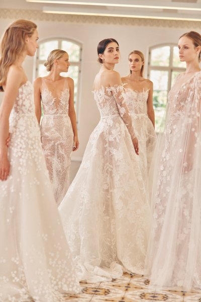 Mira Zwillinger 2023 bridal group shot lace dresses