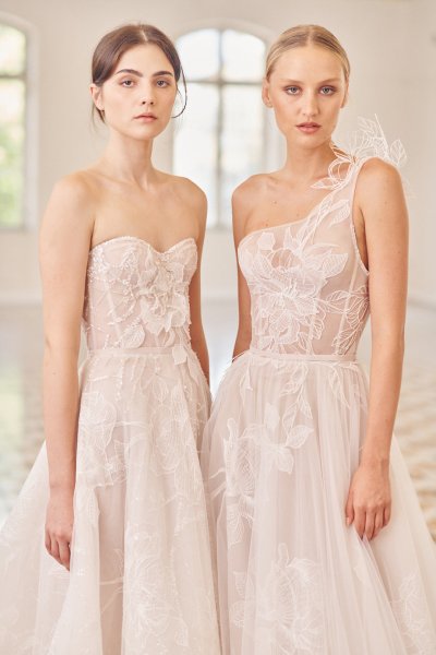 Mira Zwillinger 2023 bridal group shot lace dresses