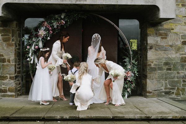 Bride bridesmaid and little boy and boy