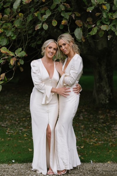 Bridesmaids white silky satin dress