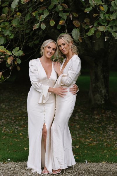 Bridesmaids white silky satin dress