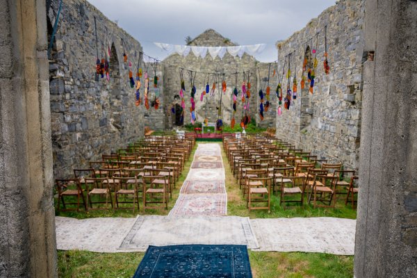 Exterior chairs on grass detail castle