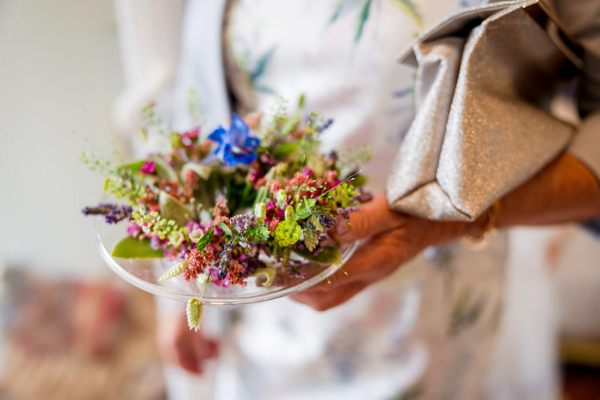 Mother holding flowers