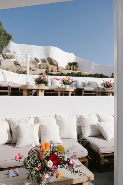 White pillows lounge area exterior