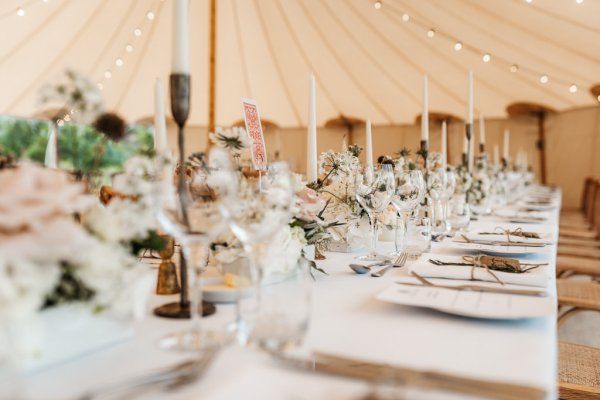 Empty dining room candles and cutlery detail