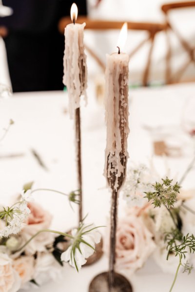 Candle flower detail on table