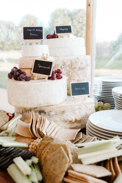 Cheese wine grapes platter and plates