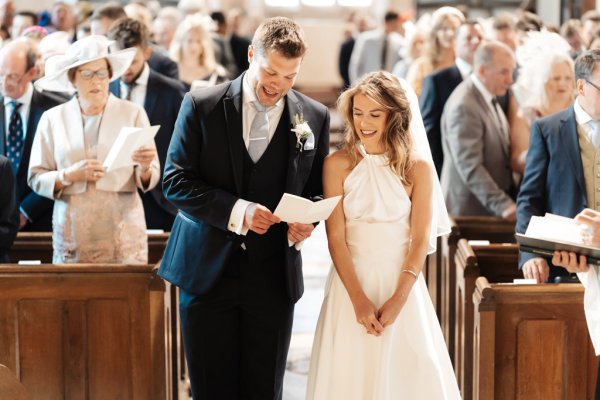 Bride and groom at alter in church