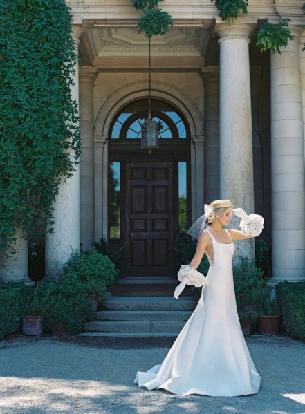 Ruffle glove details exterior bridal gown/dress