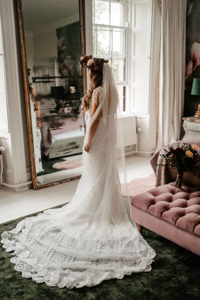 Back of dress train bride mirror image