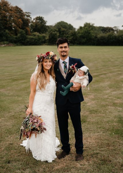 Baby groom and bride bouquet of flowers