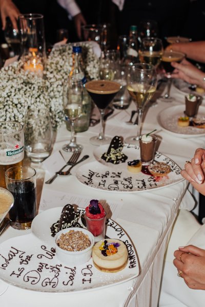 Close up of wine cocktails table setting