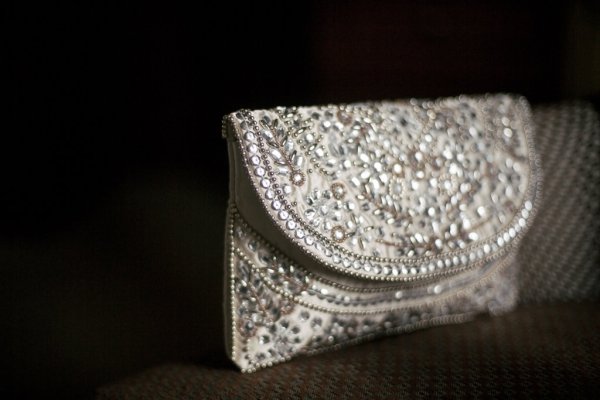 Sequined wedding white bag