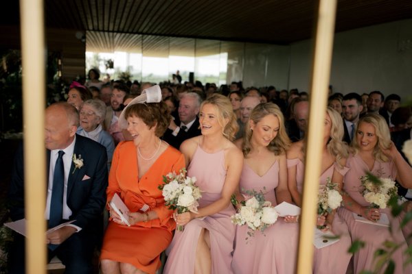 Bridesmaids wearing pink