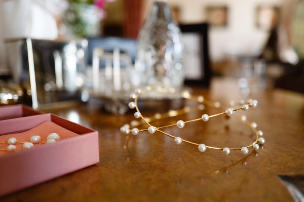 Close up of hair band accessory for bride