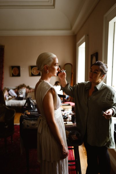 Bridesmaid gets her makeup done