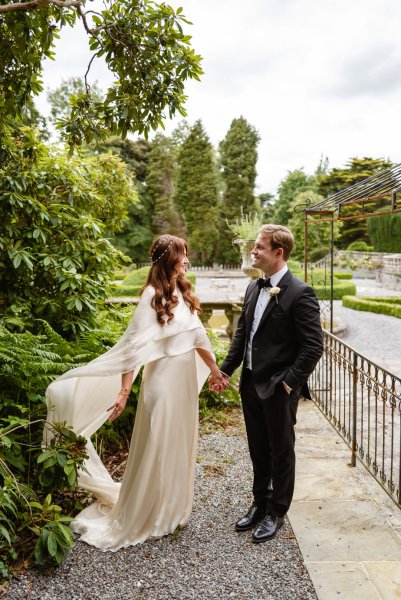 Bride and groom look at each other