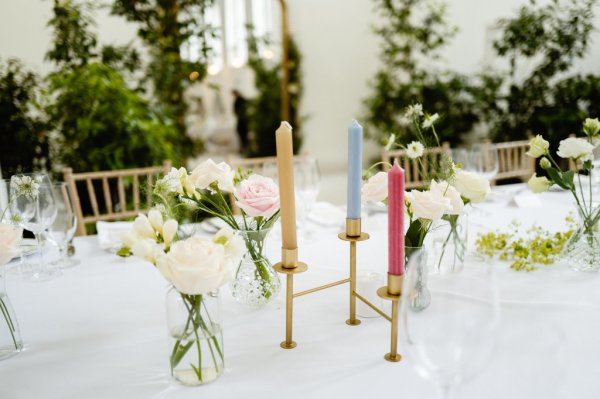 Dining room flowers detail cutlery colourful candles