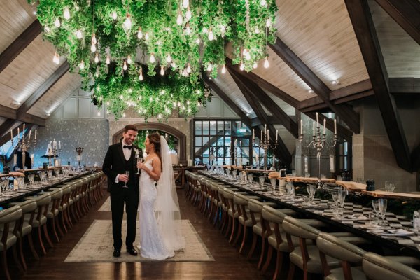 Bride and groom ceremonial room interior champagne wine prosecco