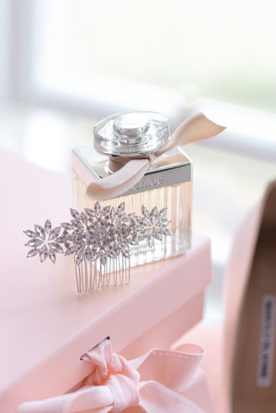 Perfume bottle detail ribbon bow