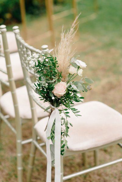 Pink flowers on seats chairs