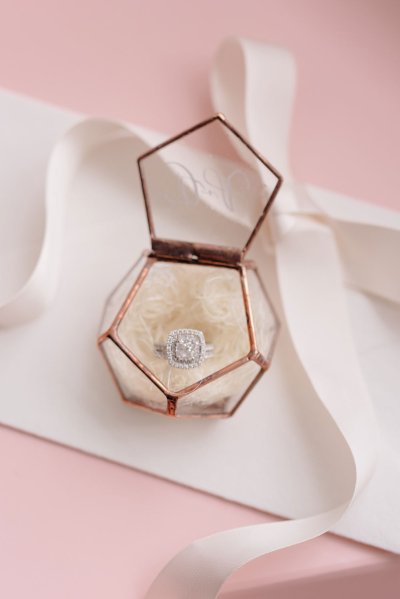 Glass box with wedding band/ring diamond