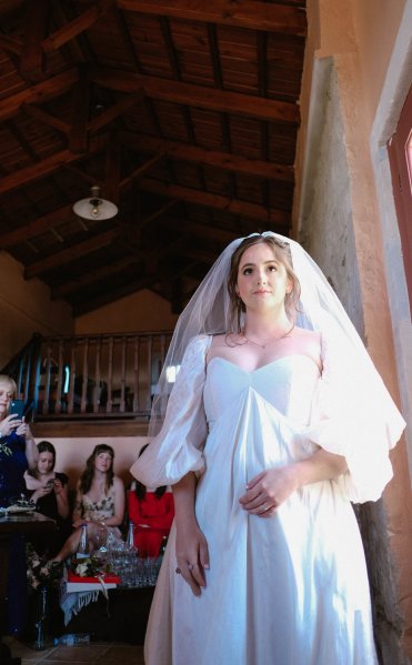 Bride wearing veil is ready