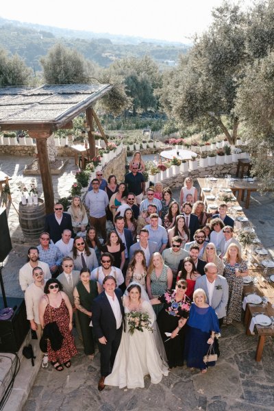 Family shot photograph bride and groom from above