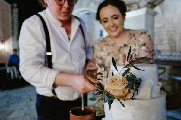 Bride and groom roses smiling