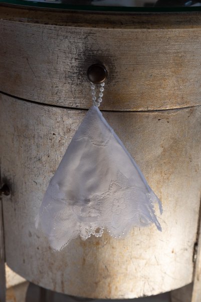 Bridal bag hanging up