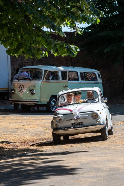 Wedding car with bride in tow