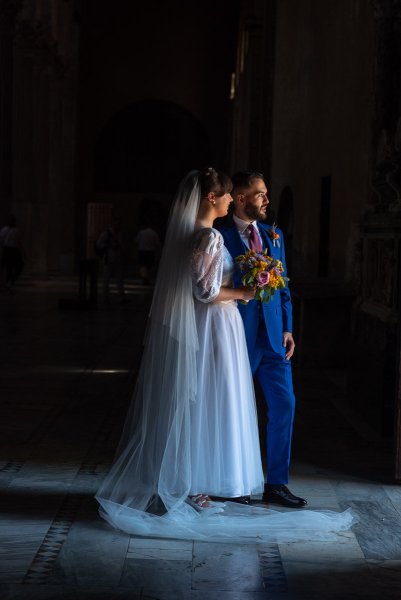 Dark photo of bride and groom shadow photography