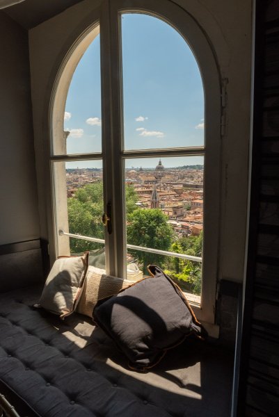 Interior view of exterior city landscape window shot