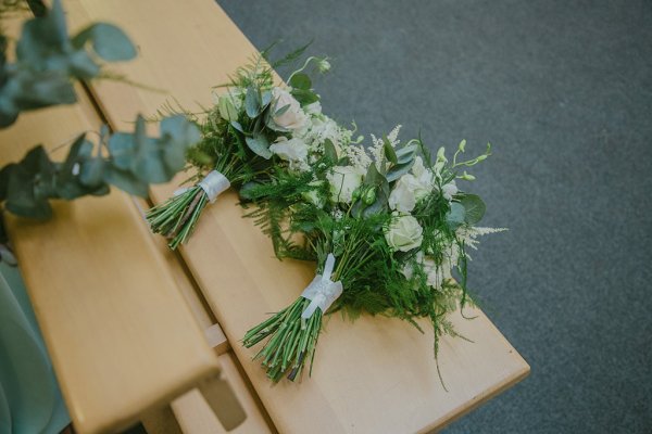 Green flowers bouquet white roses