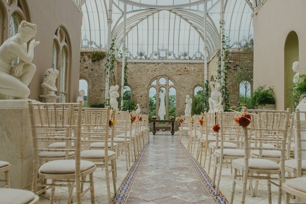 Interior empty ceremonial room chairs setting