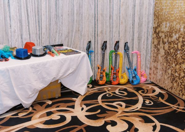 Colourful electric guitars on the floor