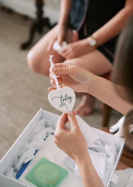 Heart decoration for bride as she opens gift