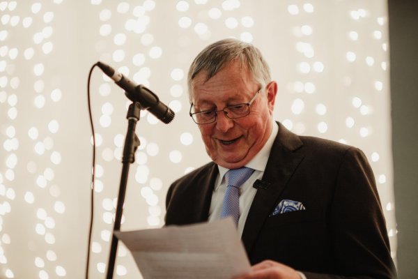 Man reads speech microphone