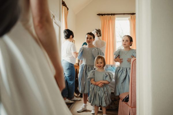 Little children in blue girl and bride