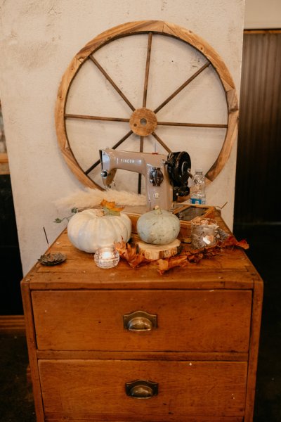 Pumpkins on wooden table/desk