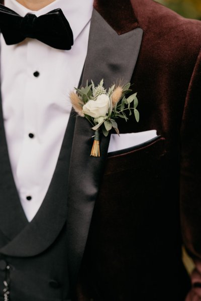 Close up of grooms suit jacket