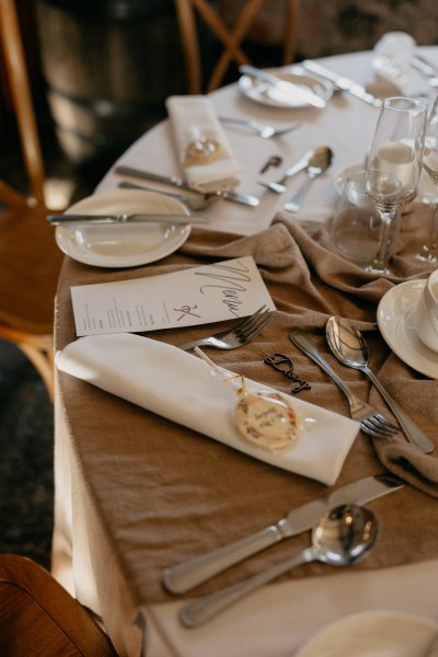 Up close detail on dining room table cutlery