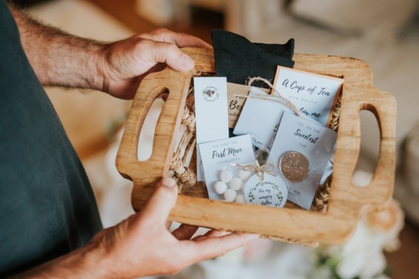 Bride accessories basket coin wooden