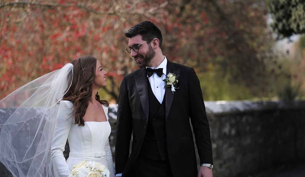 Bride and groom garden shot