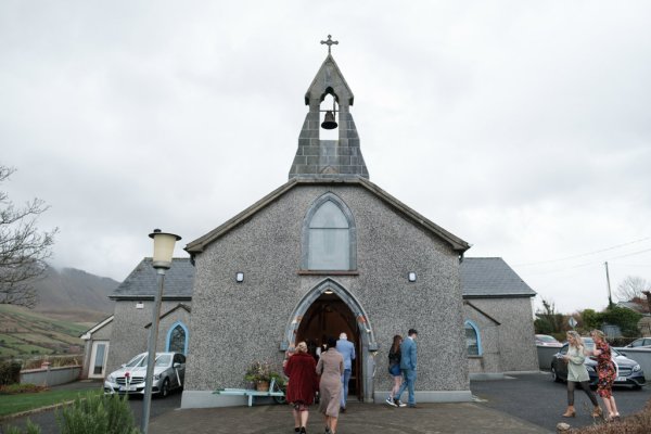 Exterior church setting guests