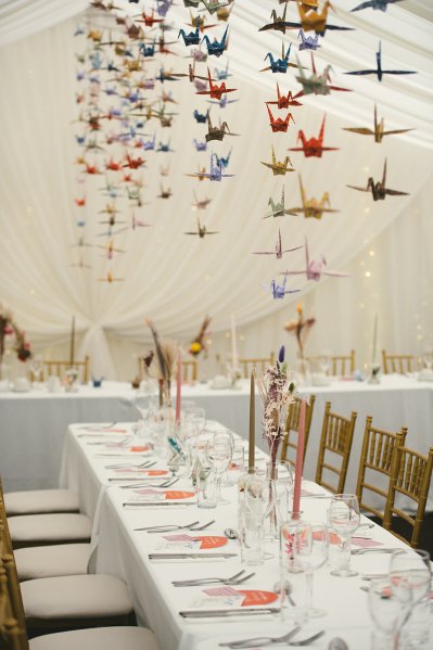 Birds decor hanging above dining room tables